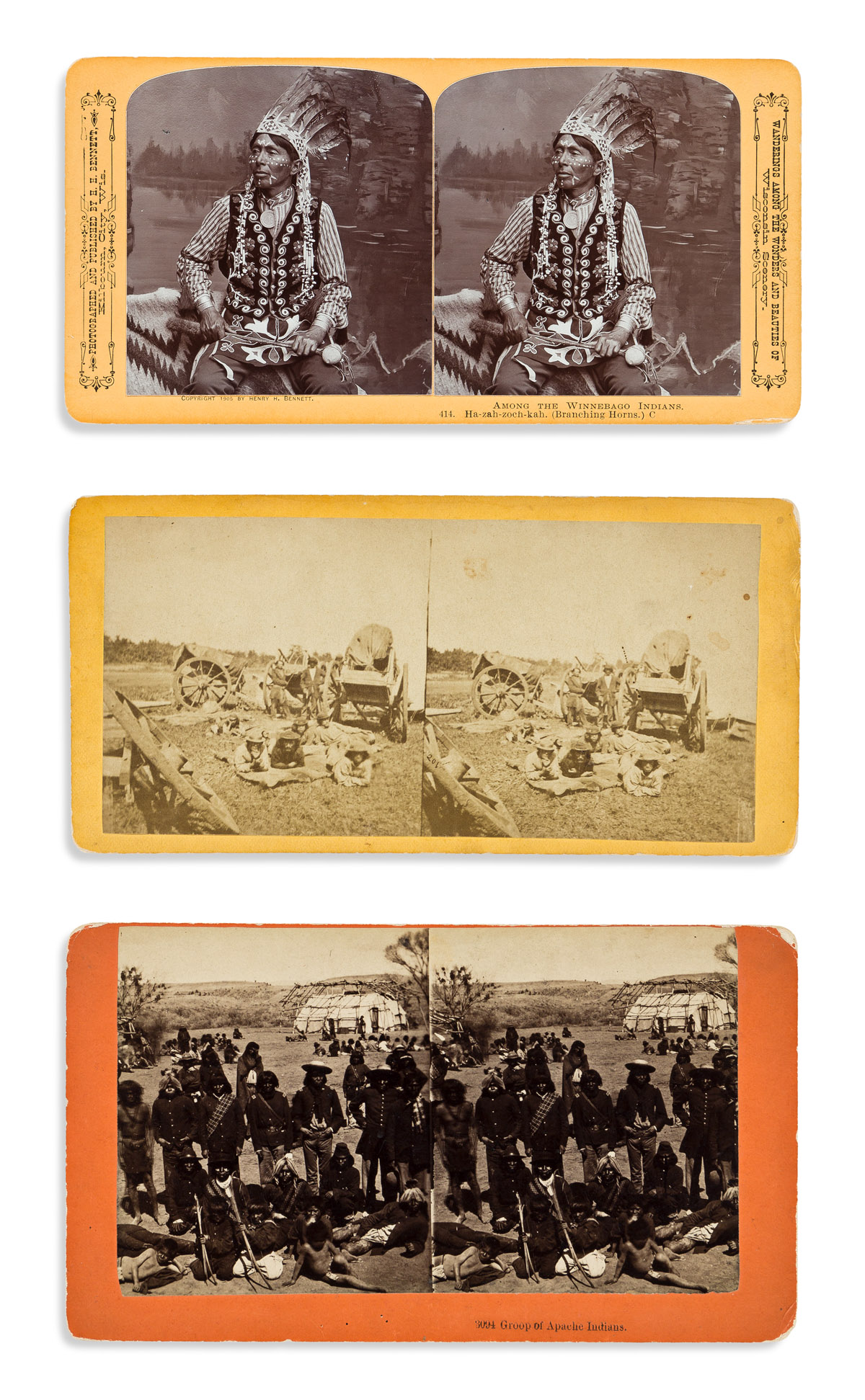 (AMERICAN INDIANS--PHOTOGRAPHS.) Group of 11 cartes-de-visite, tintypes, cabinet cards, and stereoviews.